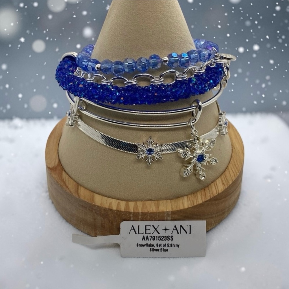 ❄️ALEX AND ANI❄️Snowflake Bracelet Set of 5 in Shiny Silver/NWT